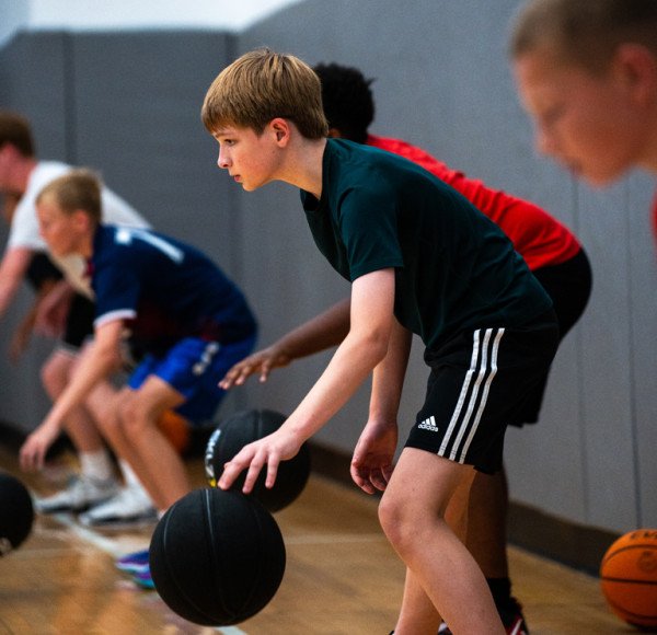 Small group basketball training session