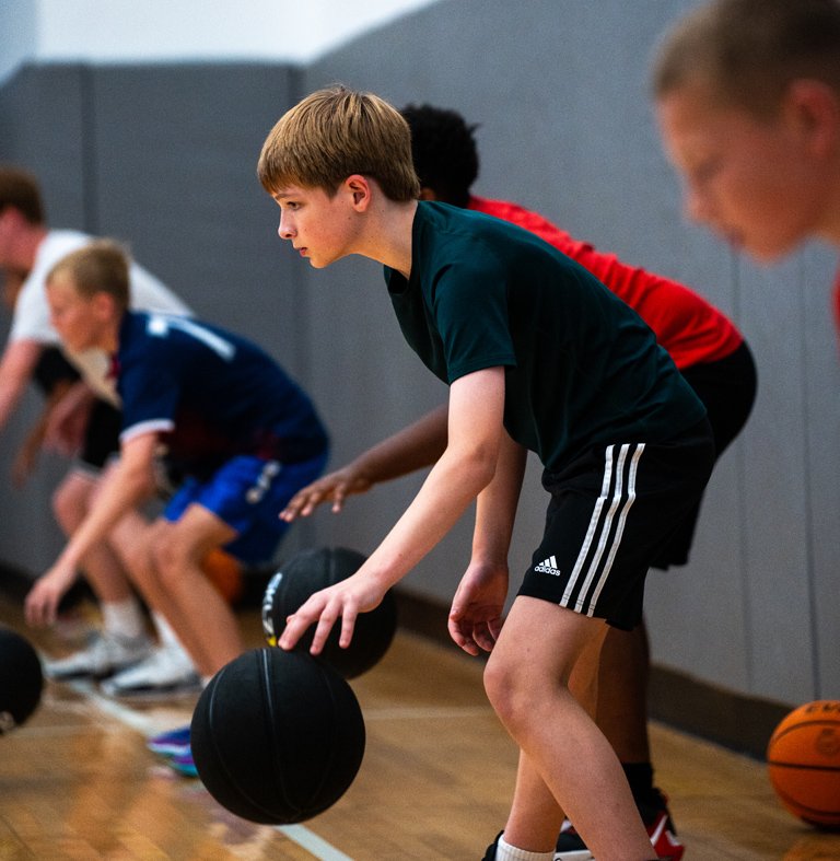 Small group basketball training session